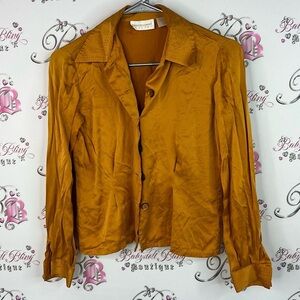 Dana Buchman button up 100% silk orange rust Rich Amber Blouse